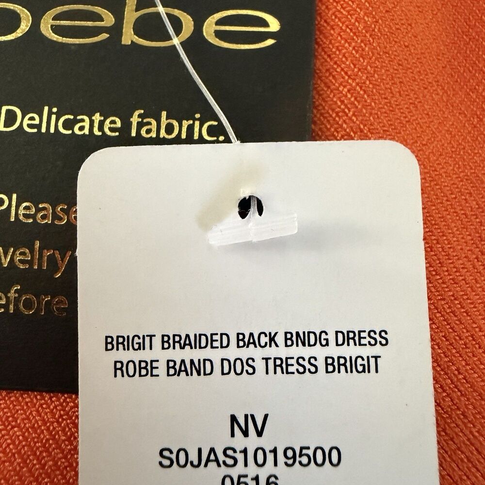 Bebe Brigit Braided Back Bandage Dress Neon Orange Strappy Bodycon L NWT - Picture 11 of 11
